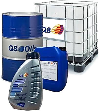 Gamma di lubrificanti Q8 Oils: fusto, cisternetta, tanica e flacone